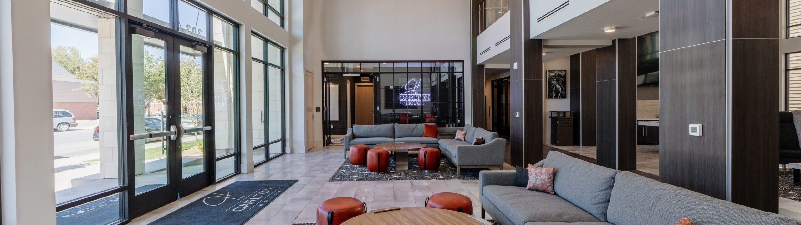 Resident lounge inside the glass entrance